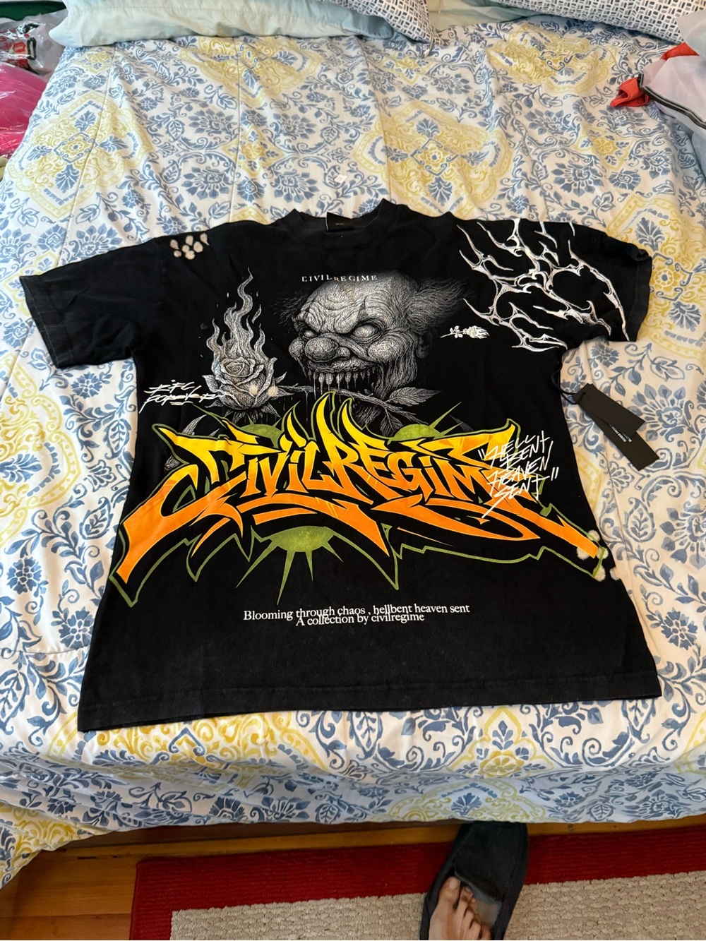 Civil Regime Circus America Men Black Short-Sleeve Graphic Tee with Orange Print